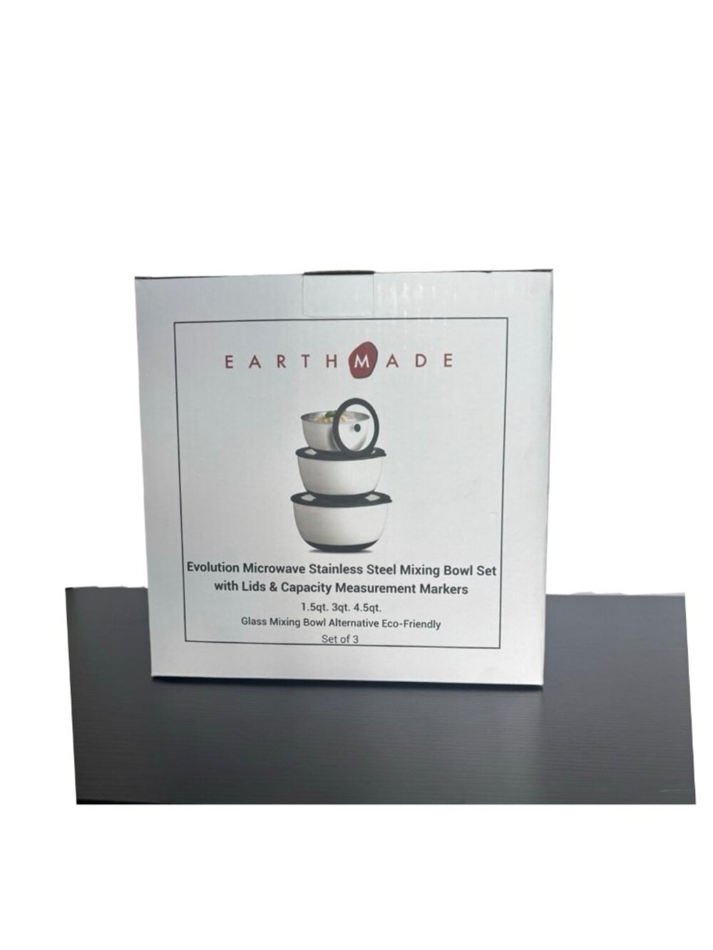 7# Earthmade Microwave Stainless Steel Mixing Bowl Set 1.5 qt 3 qt 4.5 qt New